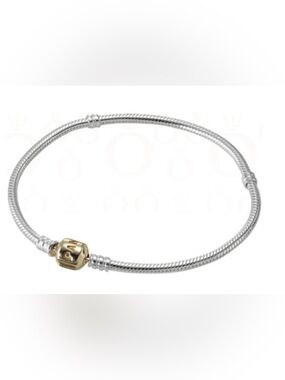 Pandora Sterling Silver Snake Chain Bracelet 14K Gold Clasp 7.9” Two Tone